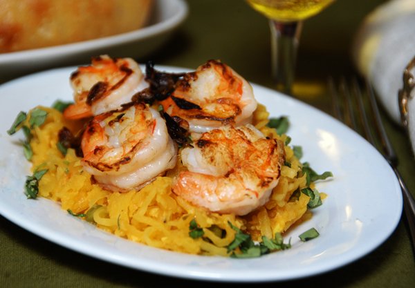 Spaghetti Squash and Shrimp with Lemongrass-Peanut Sauce